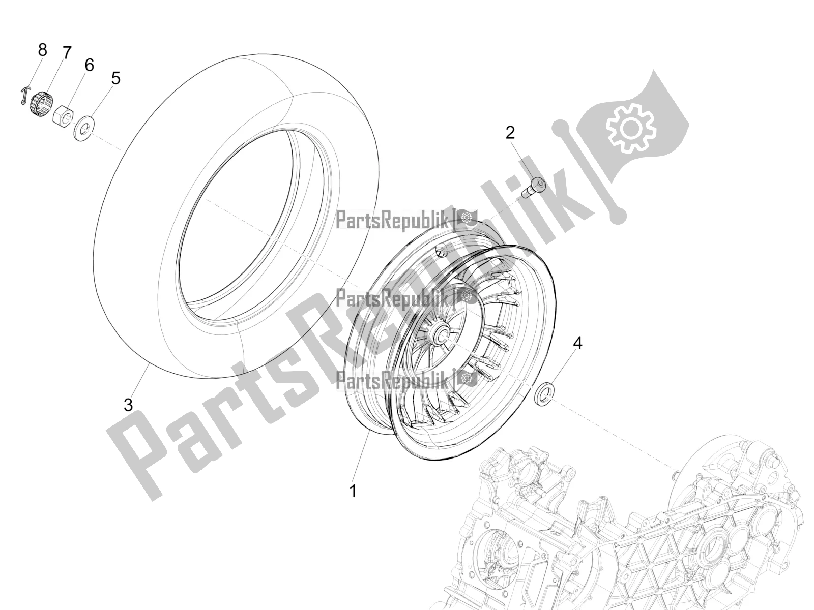 All parts for the Rear Wheel of the Vespa Sprint 125 Iget Apac E4 2018