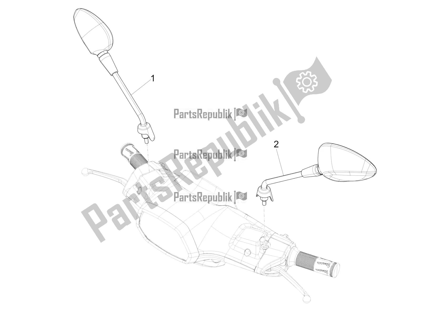 All parts for the Driving Mirror/s of the Vespa Sprint 125 Iget Apac E4 2019