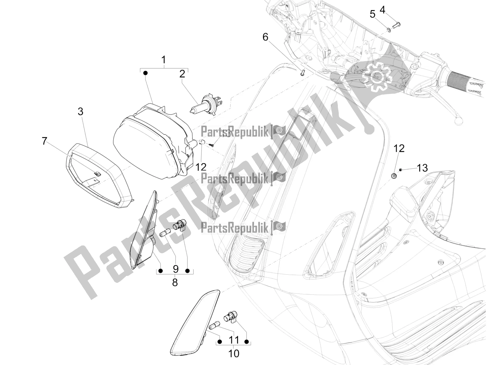 All parts for the Front Headlamps - Turn Signal Lamps of the Vespa Sprint 125 Iget Apac E4 2019