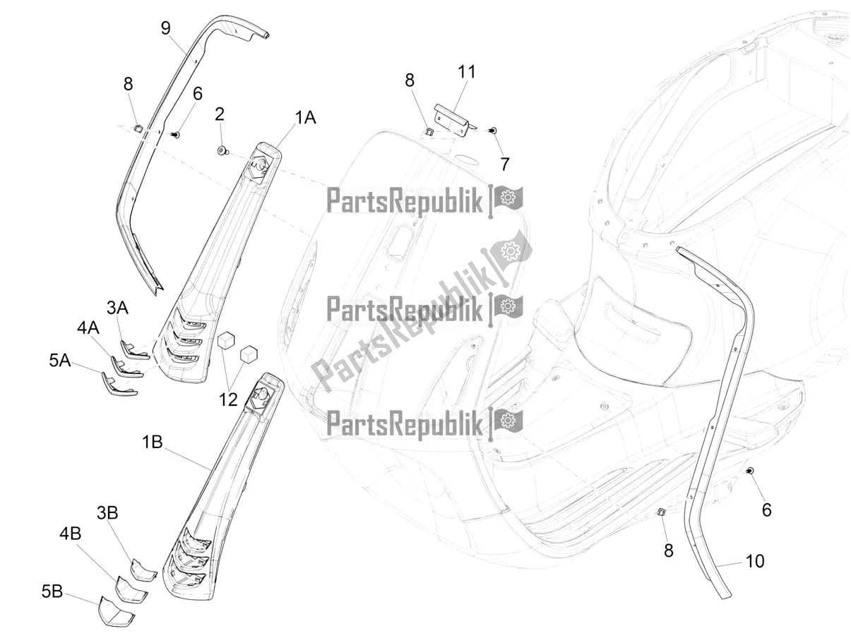 All parts for the Front Shield of the Vespa Sprint 125 Iget Apac E4 2019