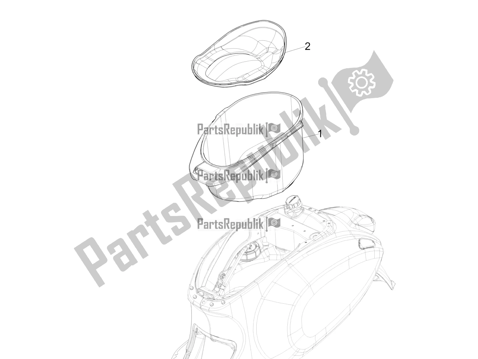 All parts for the Helmet Huosing - Undersaddle of the Vespa Sprint 125 Iget Apac E4 2019