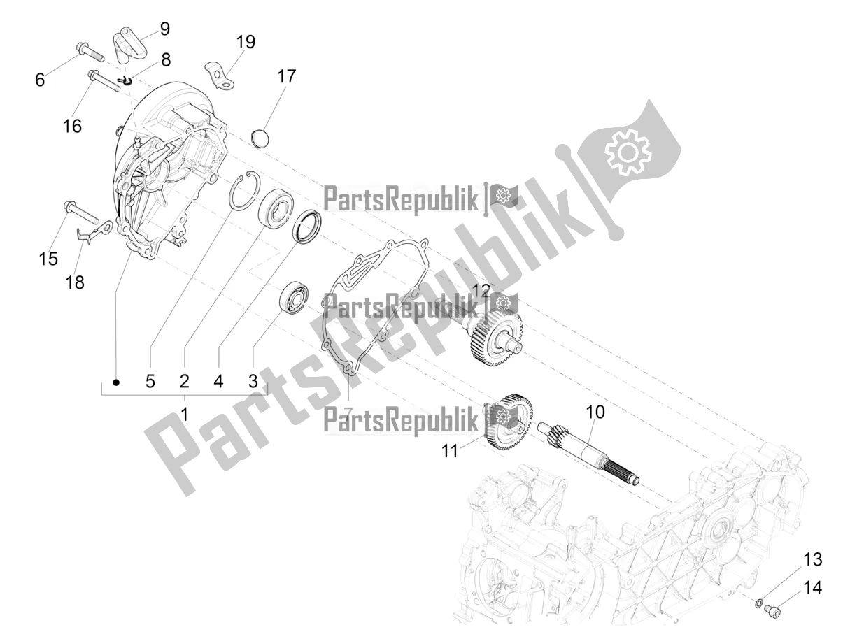 All parts for the Reduction Unit of the Vespa Sprint 125 Iget Apac E4 2019