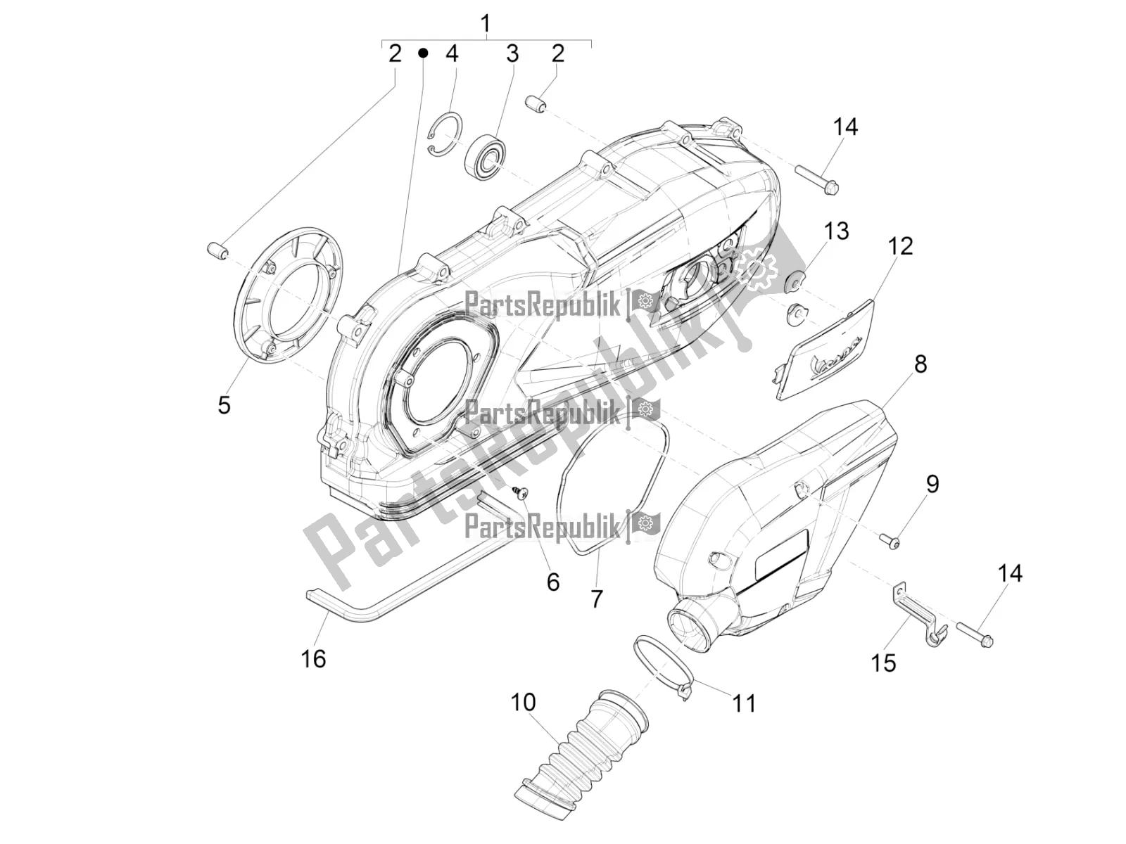 All parts for the Crankcase Cover - Crankcase Cooling of the Vespa Sprint 125 Iget Apac E4 2020