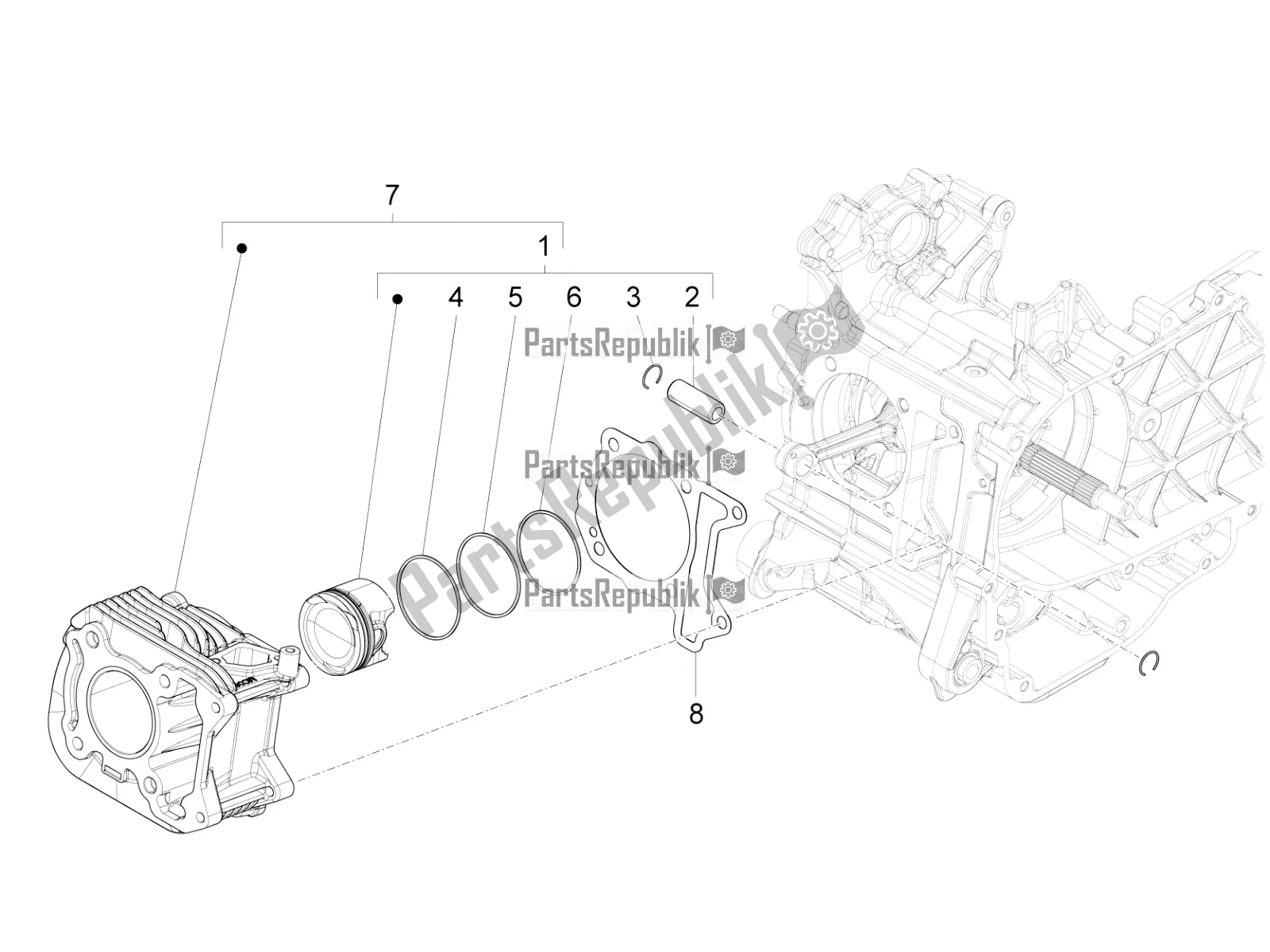 All parts for the Cylinder-piston-wrist Pin Unit of the Vespa Sprint 125 Iget Apac E4 2020