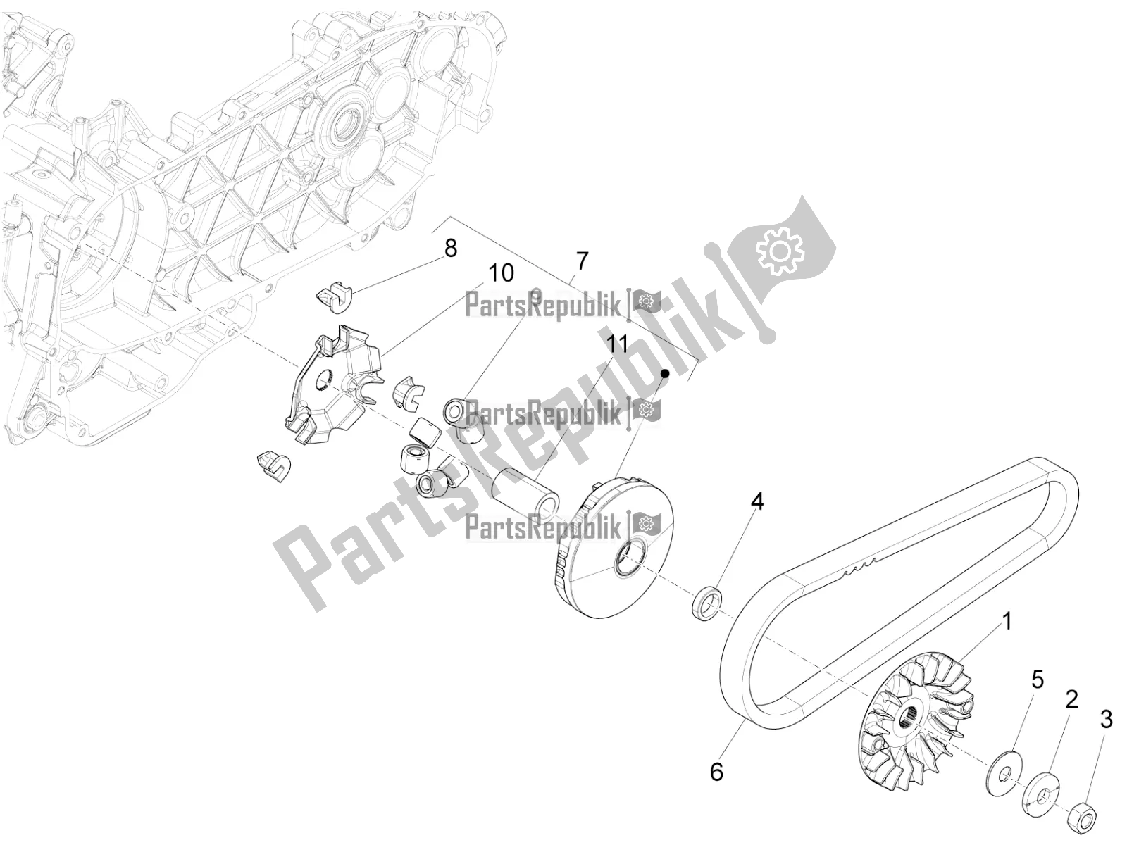 All parts for the Driving Pulley of the Vespa Sprint 125 Iget Apac E4 2020