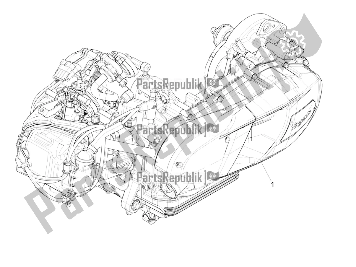 All parts for the Engine, Assembly of the Vespa Sprint 125 Iget Apac E4 2020