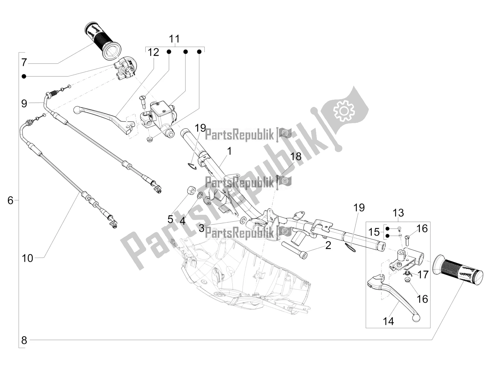All parts for the Handlebars - Master Cil. Of the Vespa Sprint 125 Iget Apac E4 2020