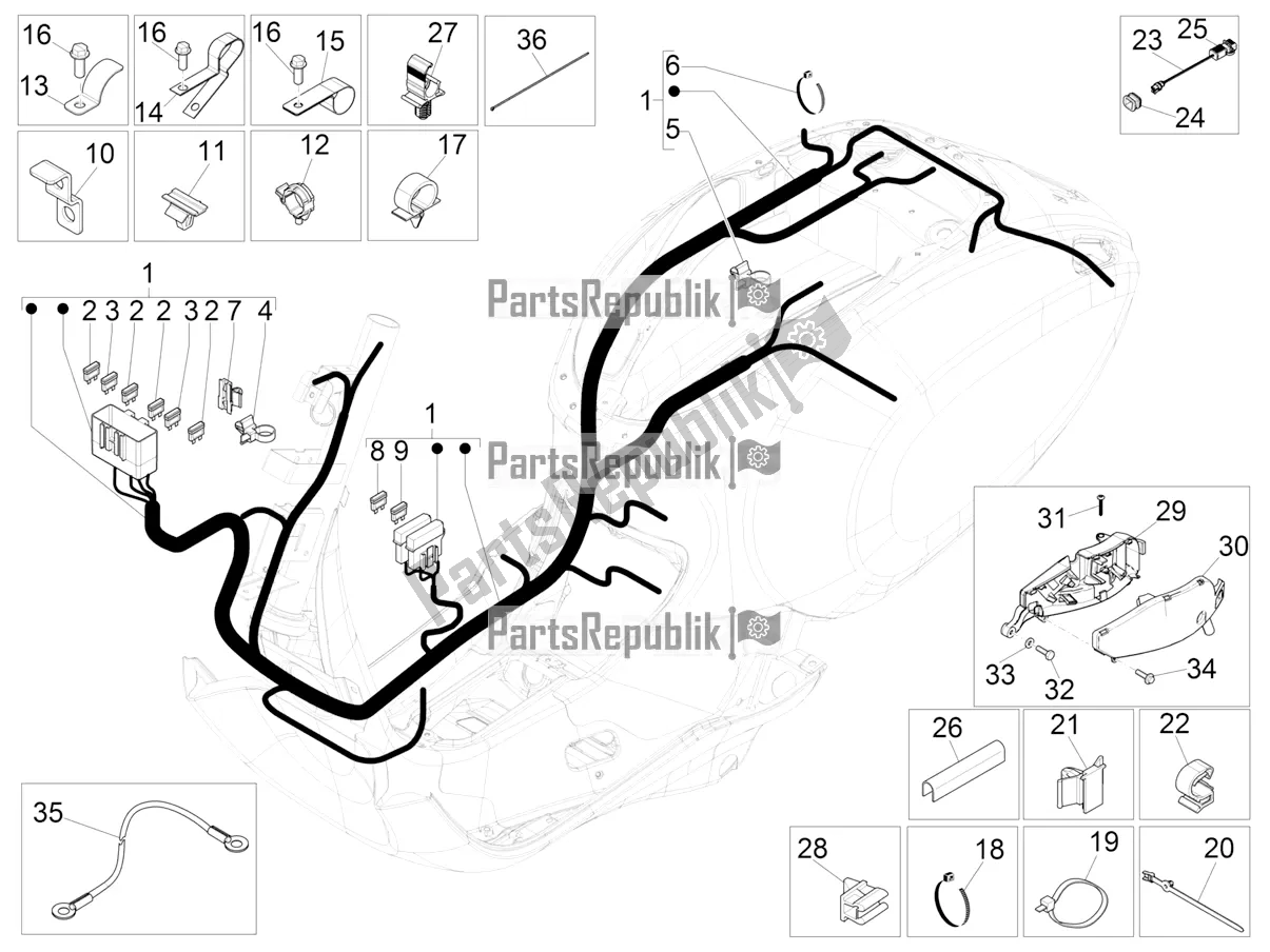 Tutte le parti per il Cablaggio Principale del Vespa Sprint 125 Iget Apac E4 2020