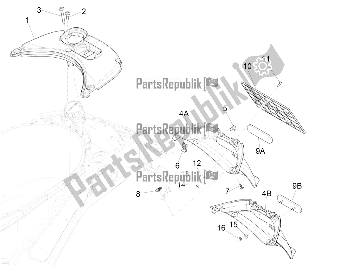 Toutes les pièces pour le Capot Arrière - Protection Contre Les éclaboussures du Vespa Sprint 125 Iget Apac E4 2020