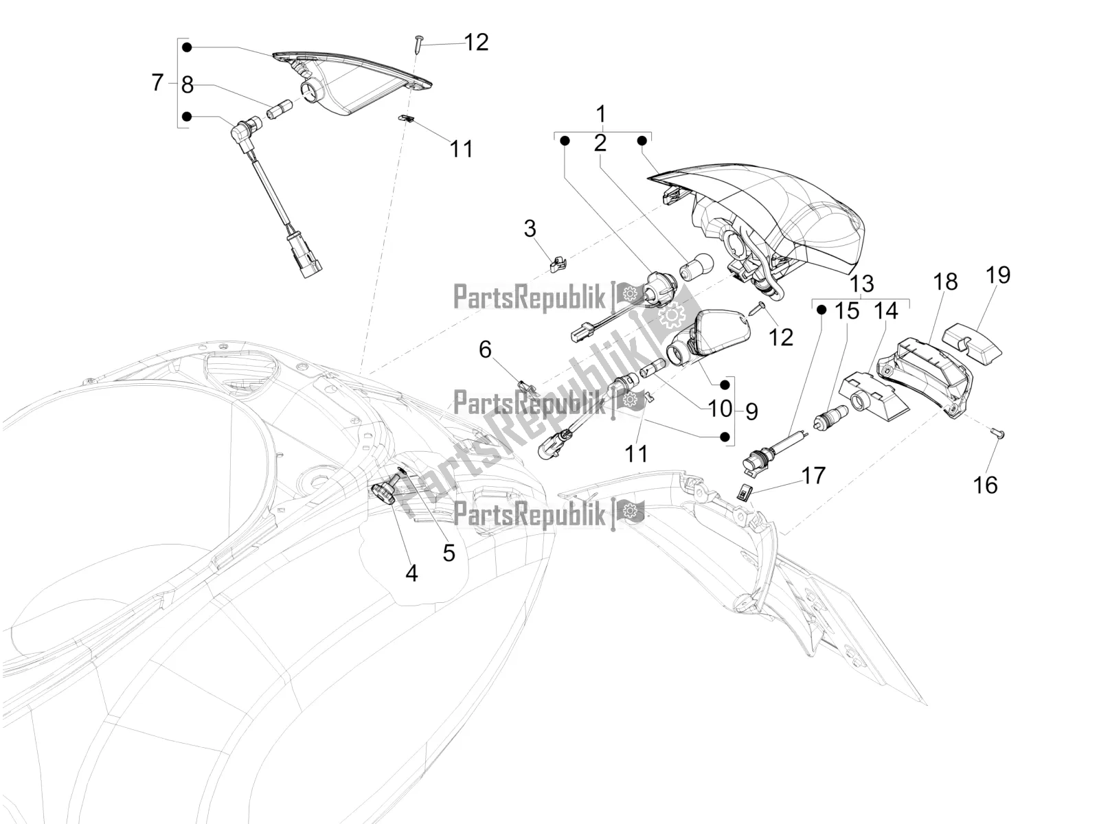 Toutes les pièces pour le Phares Arrière - Clignotants du Vespa Sprint 125 Iget Apac E4 2020