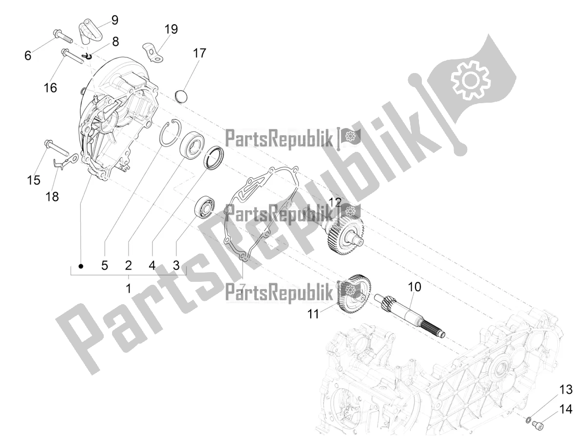All parts for the Reduction Unit of the Vespa Sprint 125 Iget Apac E4 2020