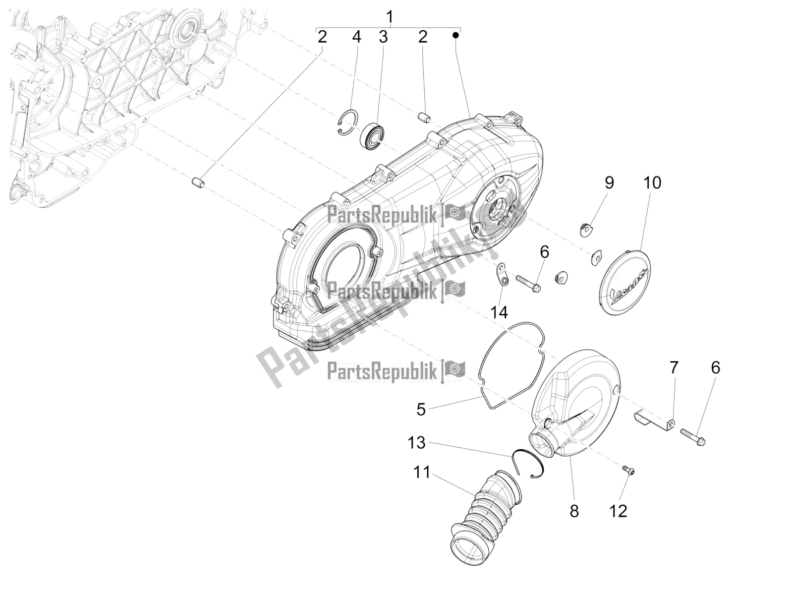 Tutte le parti per il Coperchio Del Carter - Raffreddamento Del Carter del Vespa Sprint 150 3V IE ABS USA 2016