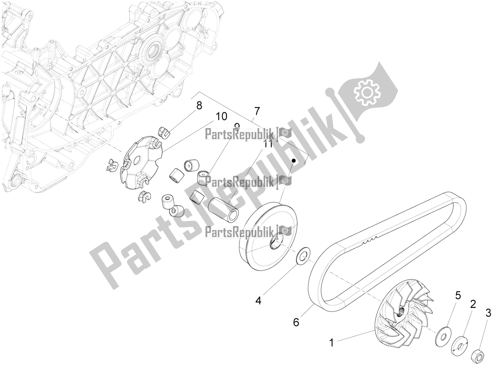 Alle onderdelen voor de Aandrijfpoelie van de Vespa Sprint 150 3V IE ABS USA 2016