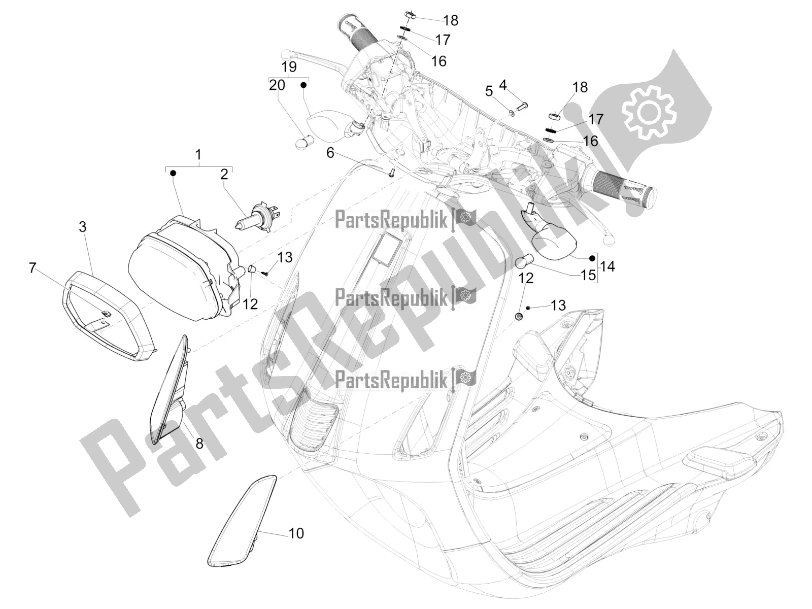 All parts for the Front Headlamps - Turn Signal Lamps of the Vespa Sprint 150 3V IE ABS USA 2016
