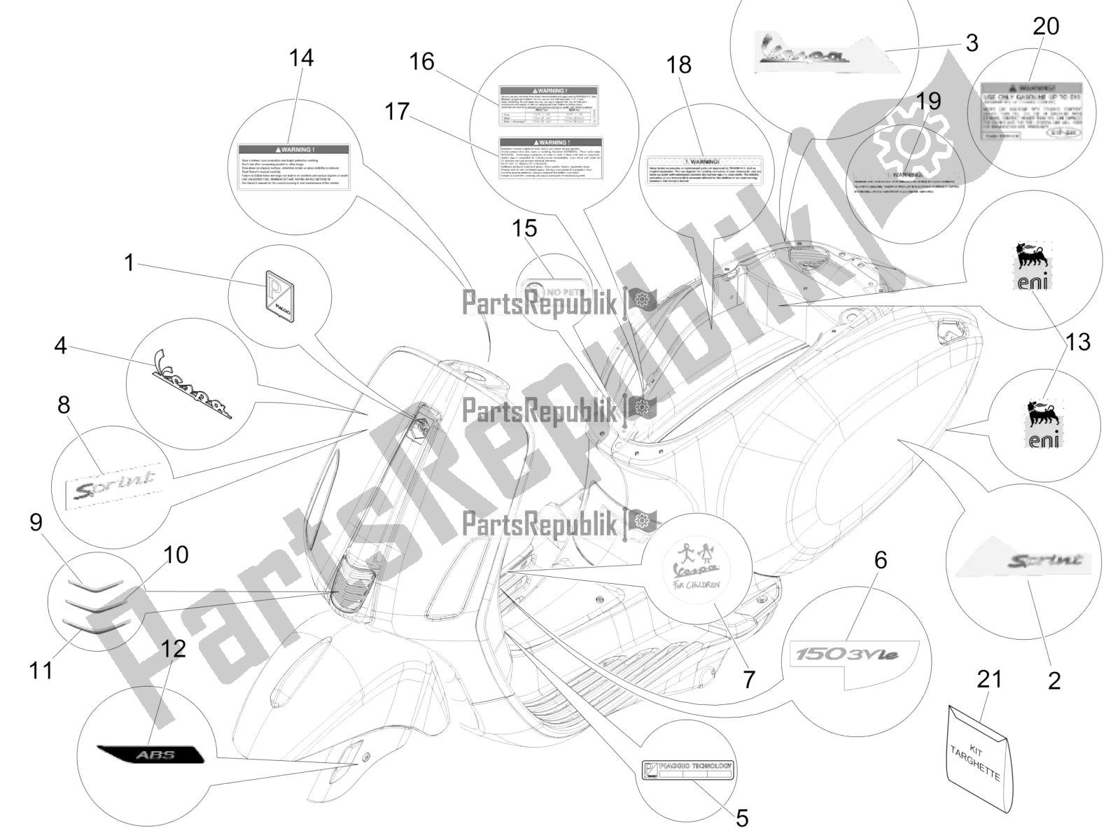 Todas las partes para Placas - Emblemas de Vespa Sprint 150 3V IE ABS USA 2016