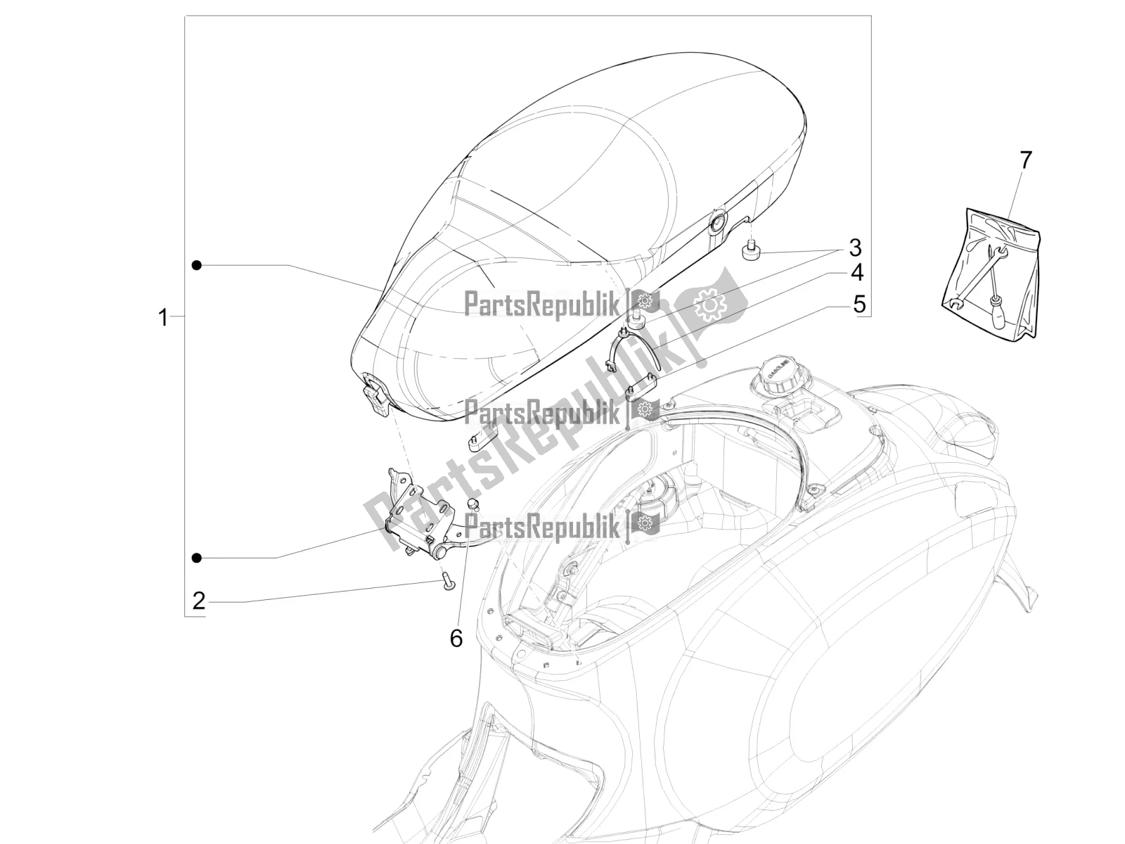 Alle onderdelen voor de Zadel / Stoelen van de Vespa Sprint 150 3V IE ABS USA 2016