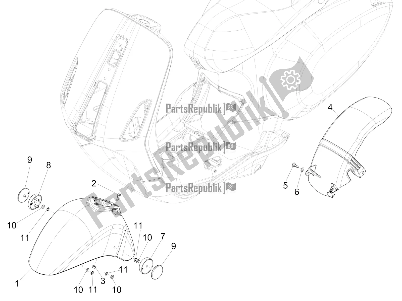 Todas as partes de Alojamento Da Roda - Guarda-lamas do Vespa Sprint 150 3V IE ABS USA 2016