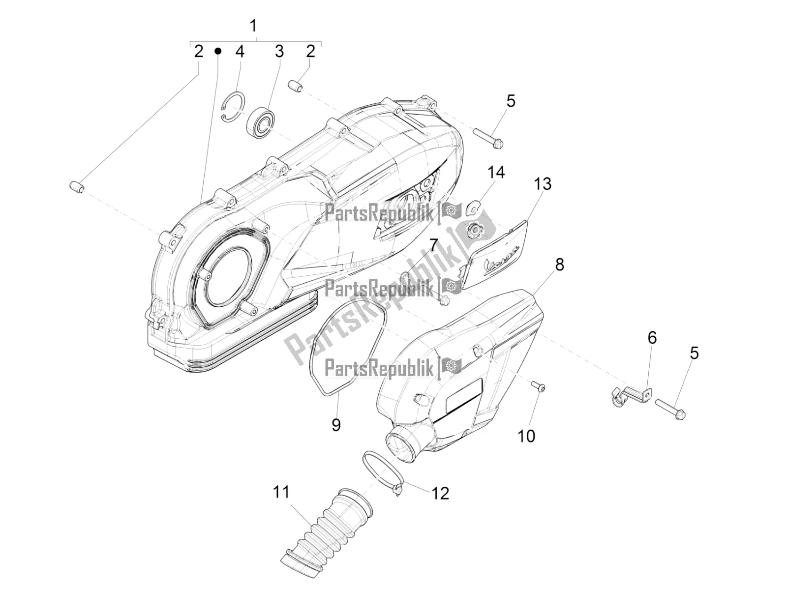 All parts for the Crankcase Cover - Crankcase Cooling of the Vespa Sprint 150 ABS 2020