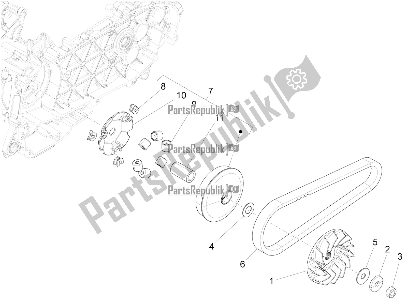 Alle onderdelen voor de Aandrijfpoelie van de Vespa Sprint 150 ABS 2020