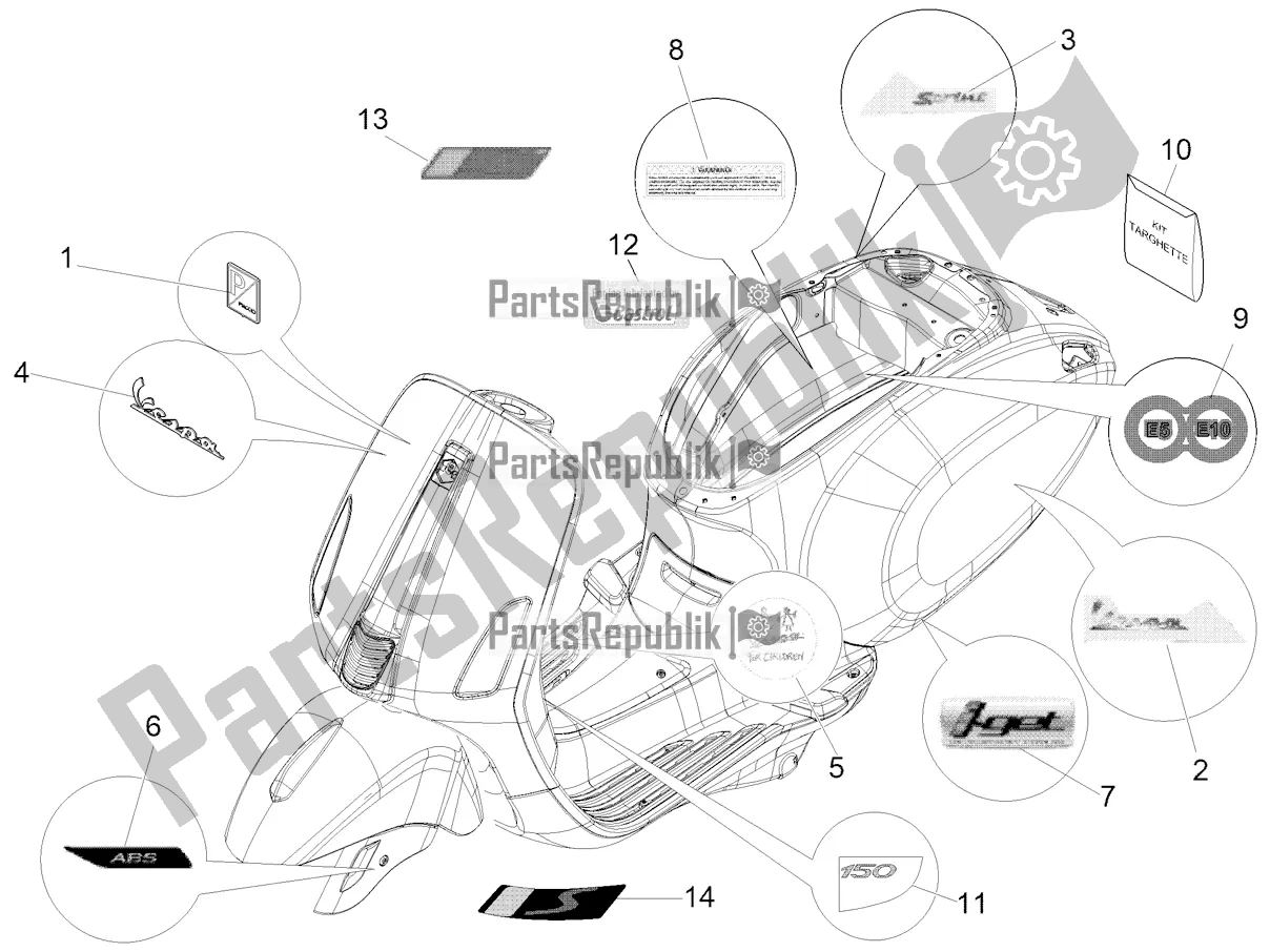 Todas as partes de Placas - Emblemas do Vespa Sprint 150 ABS 2020
