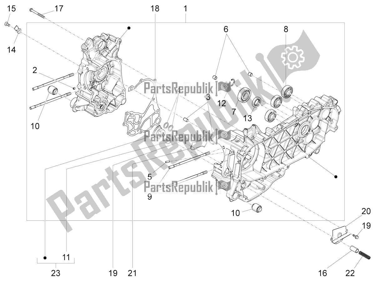 All parts for the Crankcase of the Vespa Sprint 150 ABS 2021