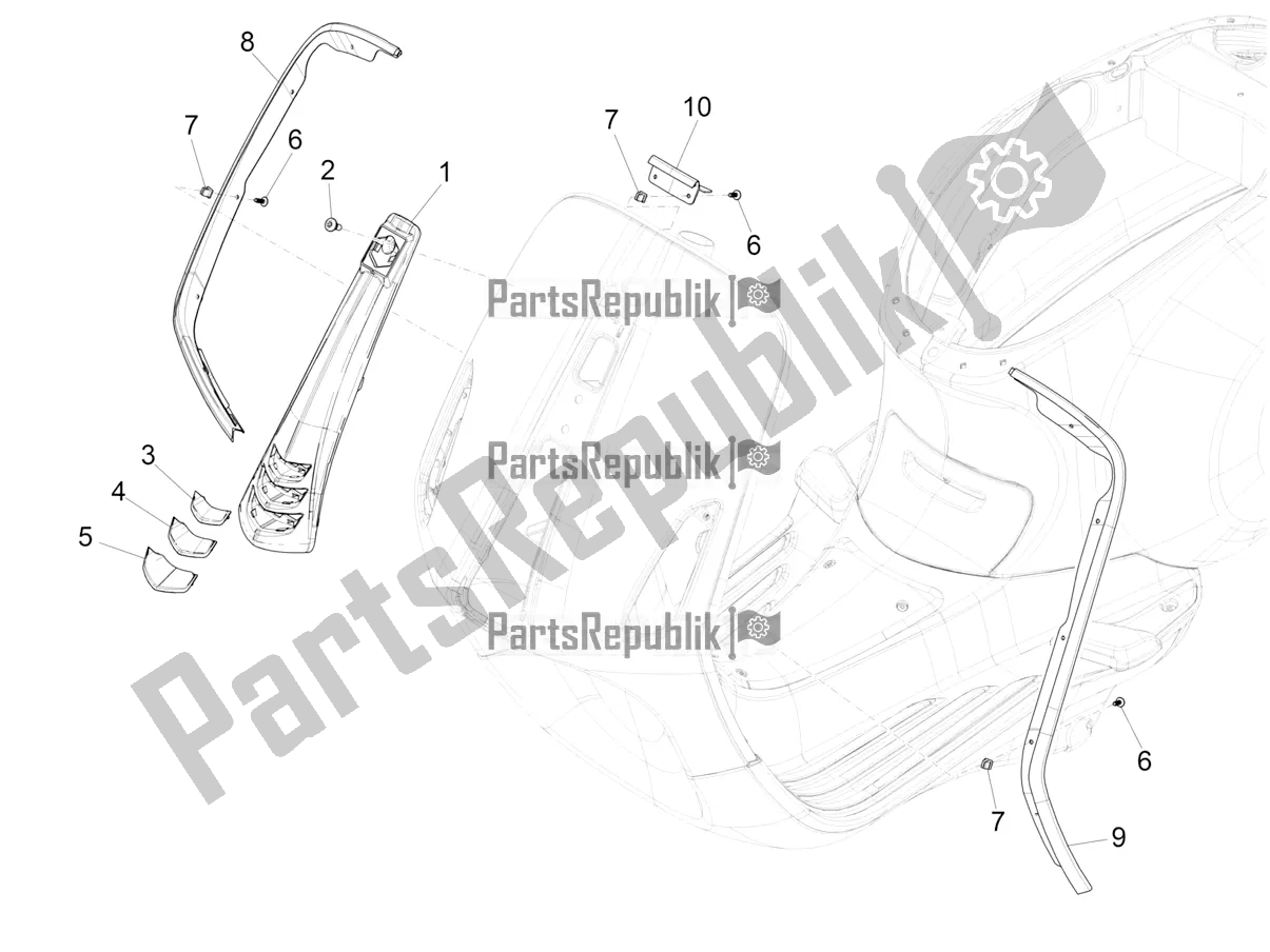 All parts for the Front Shield of the Vespa Sprint 150 ABS 2021