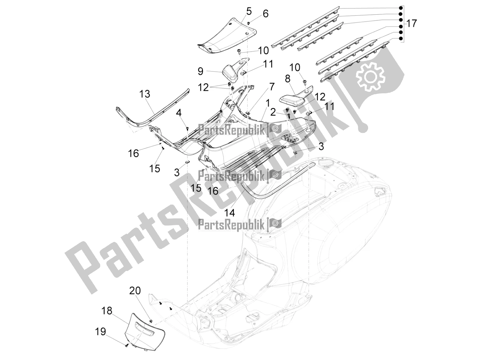 Toutes les pièces pour le Housse Centrale - Repose-pieds du Vespa Sprint 150 ABS 2022