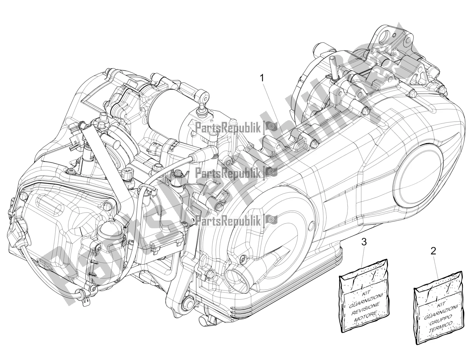 Alle onderdelen voor de Motor Assemblage van de Vespa Sprint 150 ABS 2022