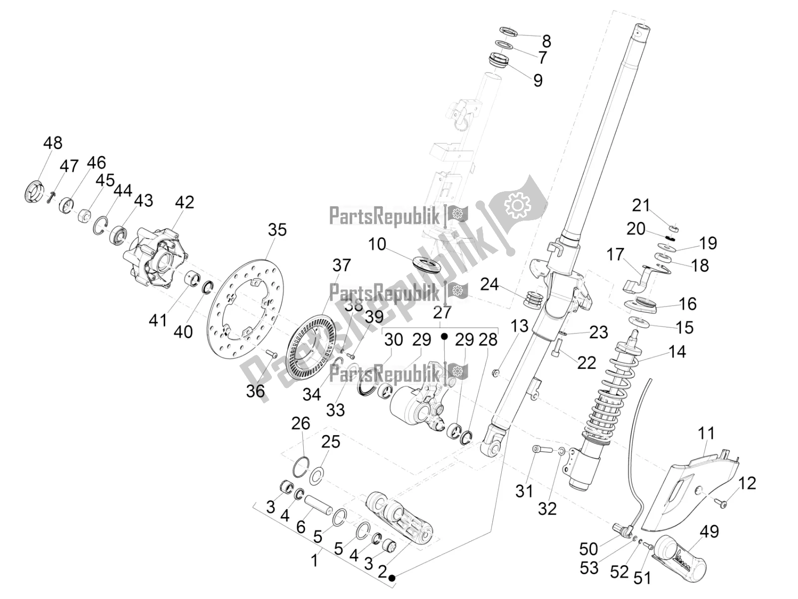 Wszystkie części do Widelec / Rura Sterowa - Zespó? ? O? Yska Uk? Adu Kierowniczego Vespa Sprint 150 ABS 2022