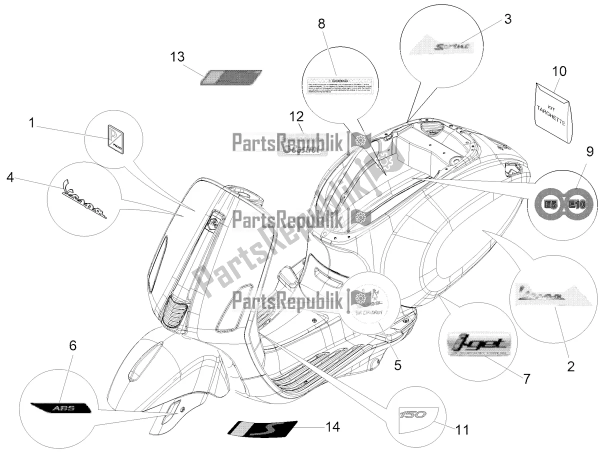 All parts for the Plates - Emblems of the Vespa Sprint 150 ABS 2022