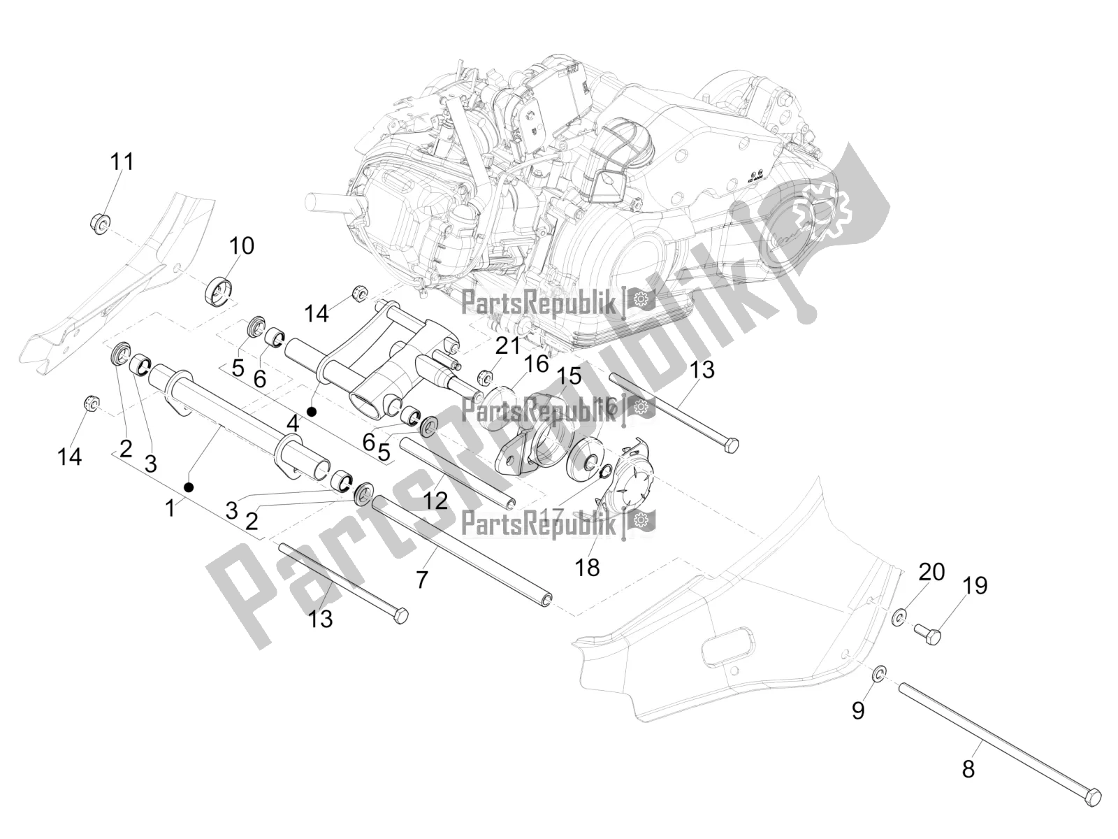 All parts for the Swinging Arm of the Vespa Sprint 150 ABS 2022