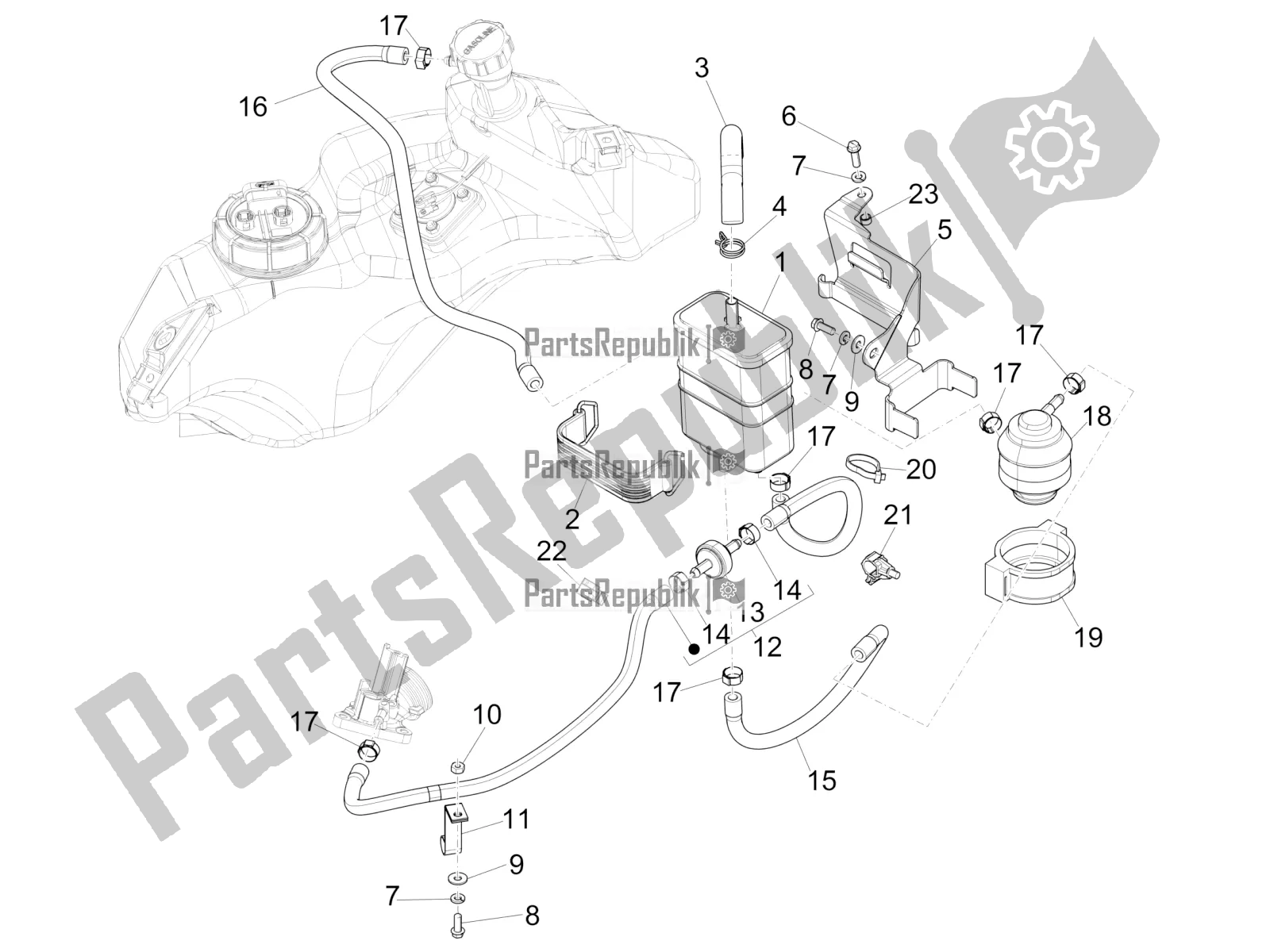 Wszystkie części do System Anty-perkolacyjny Vespa Sprint 150 Iget 2016