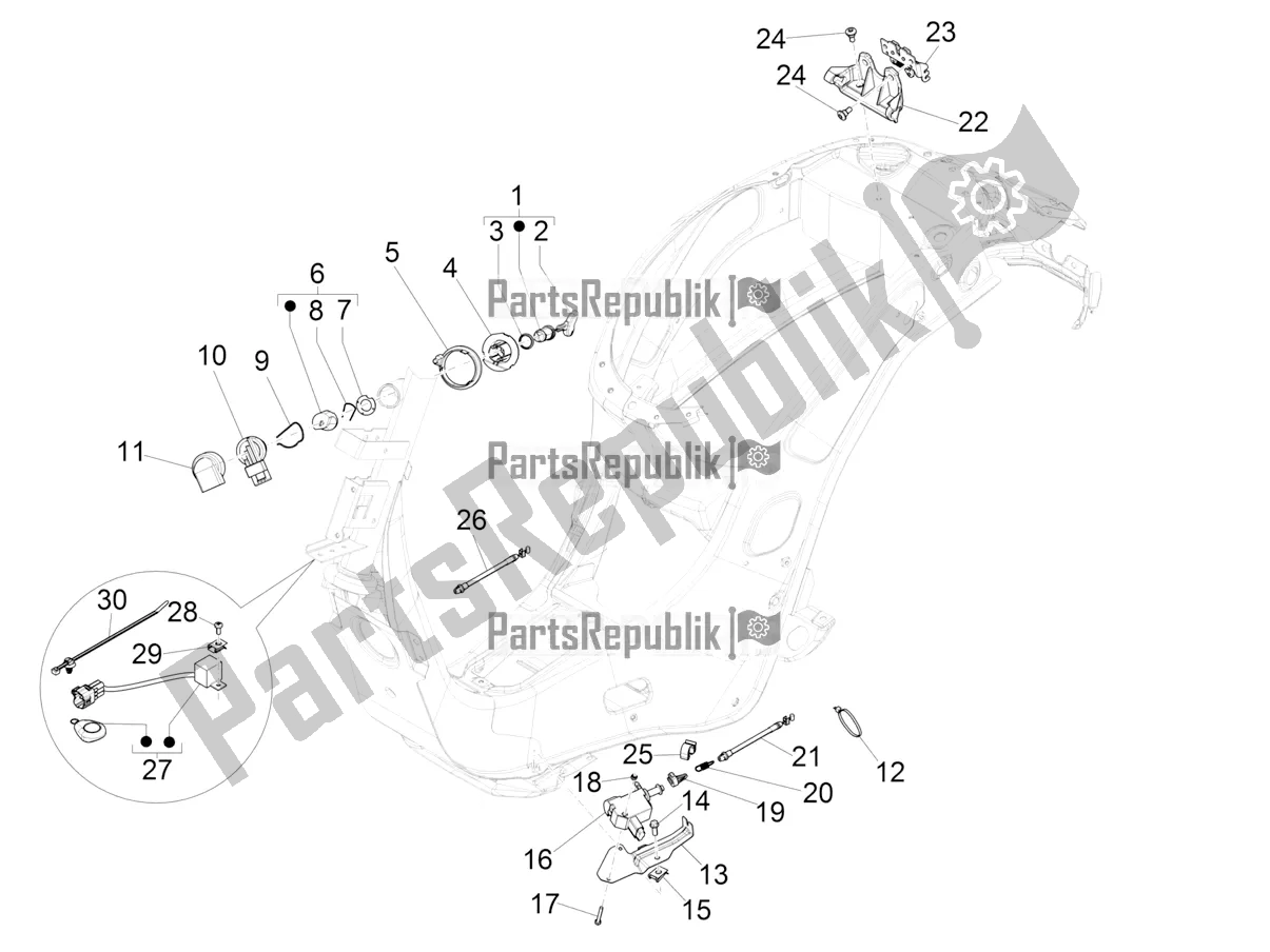 All parts for the Locks of the Vespa Sprint 150 Iget 2016