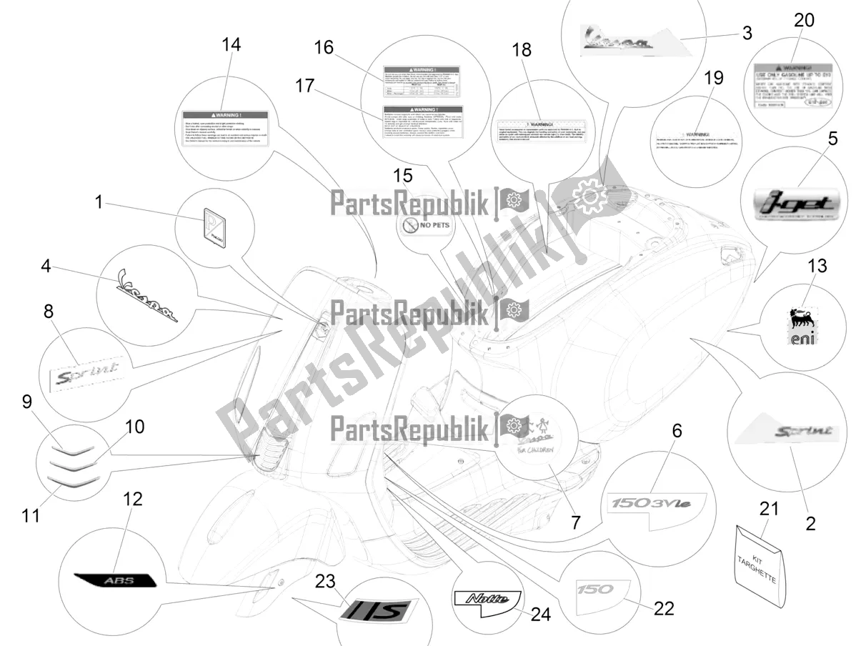 Todas las partes para Placas - Emblemas de Vespa Sprint 150 Iget 2016