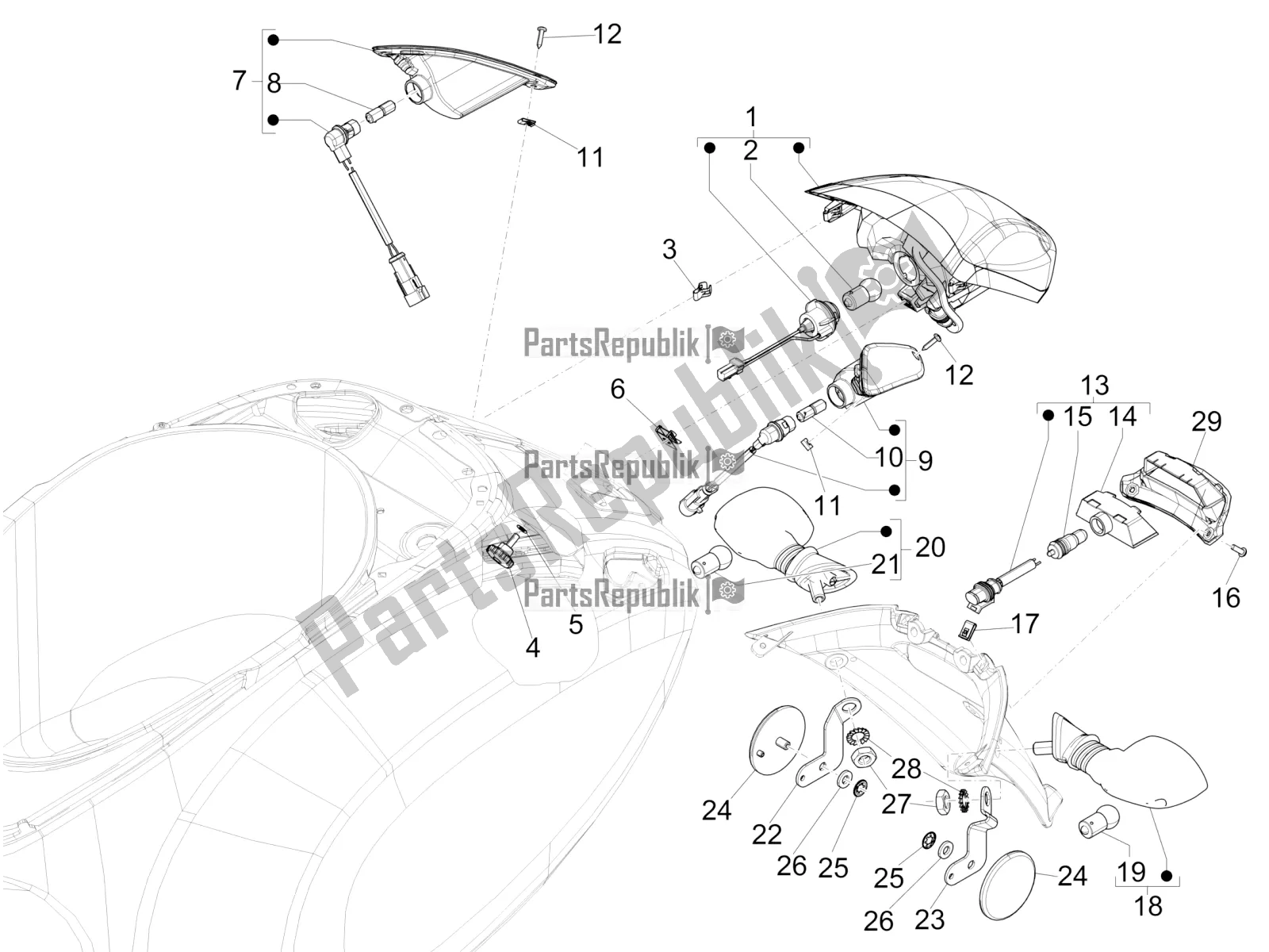 Toutes les pièces pour le Phares Arrière - Clignotants du Vespa Sprint 150 Iget 2016