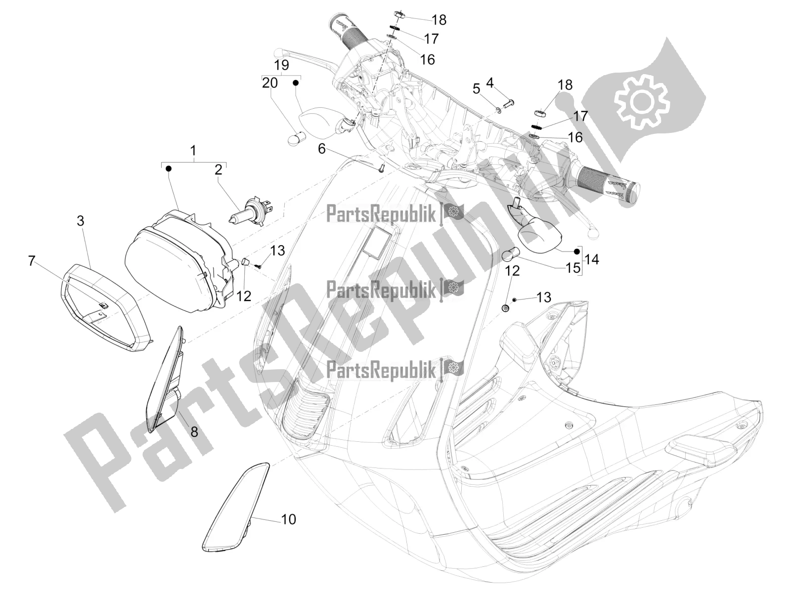Wszystkie części do Reflektory Przednie - Kierunkowskazy Vespa Sprint 150 Iget 2017