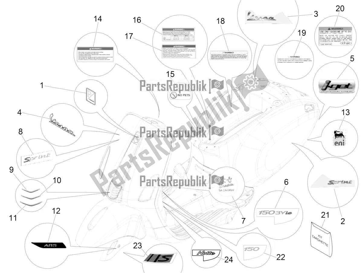 Todas las partes para Placas - Emblemas de Vespa Sprint 150 Iget 2017