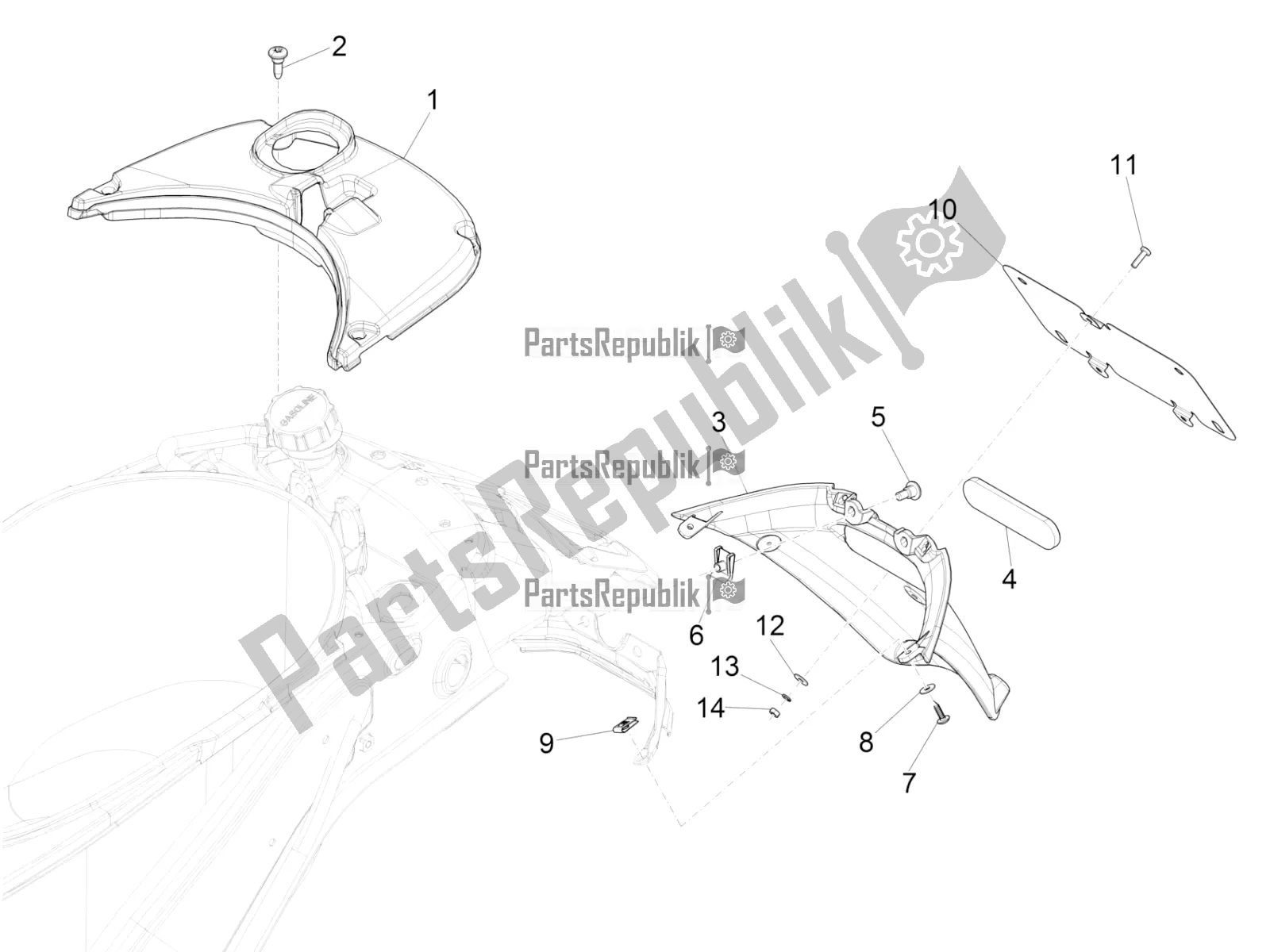 All parts for the Rear Cover - Splash Guard of the Vespa Sprint 150 Iget 2017