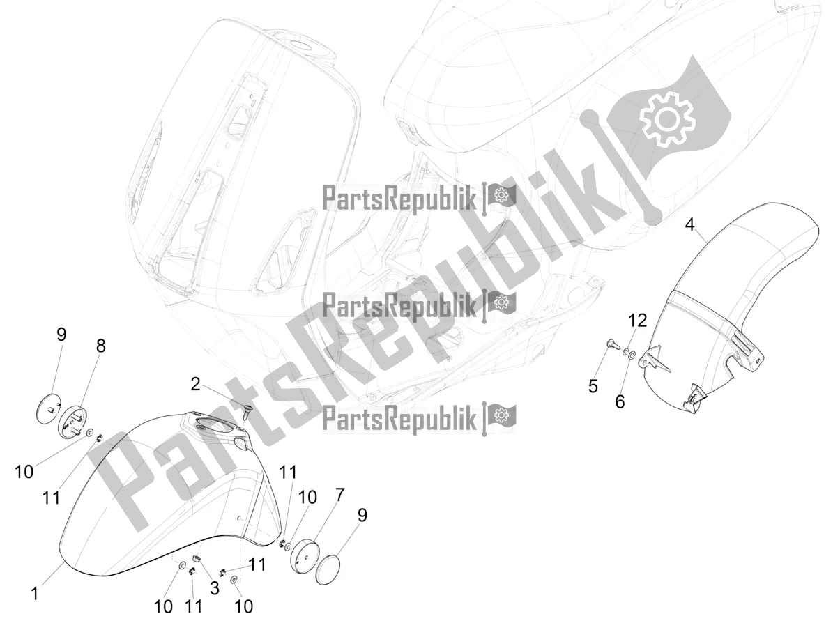 Todas las partes para Carcasa De La Rueda - Guardabarros de Vespa Sprint 150 Iget 2017