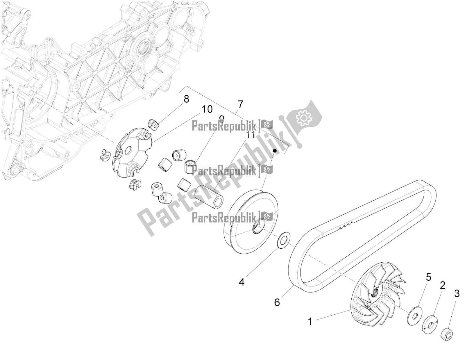 All parts for the Driving Pulley of the Vespa Sprint 150 Iget 2018