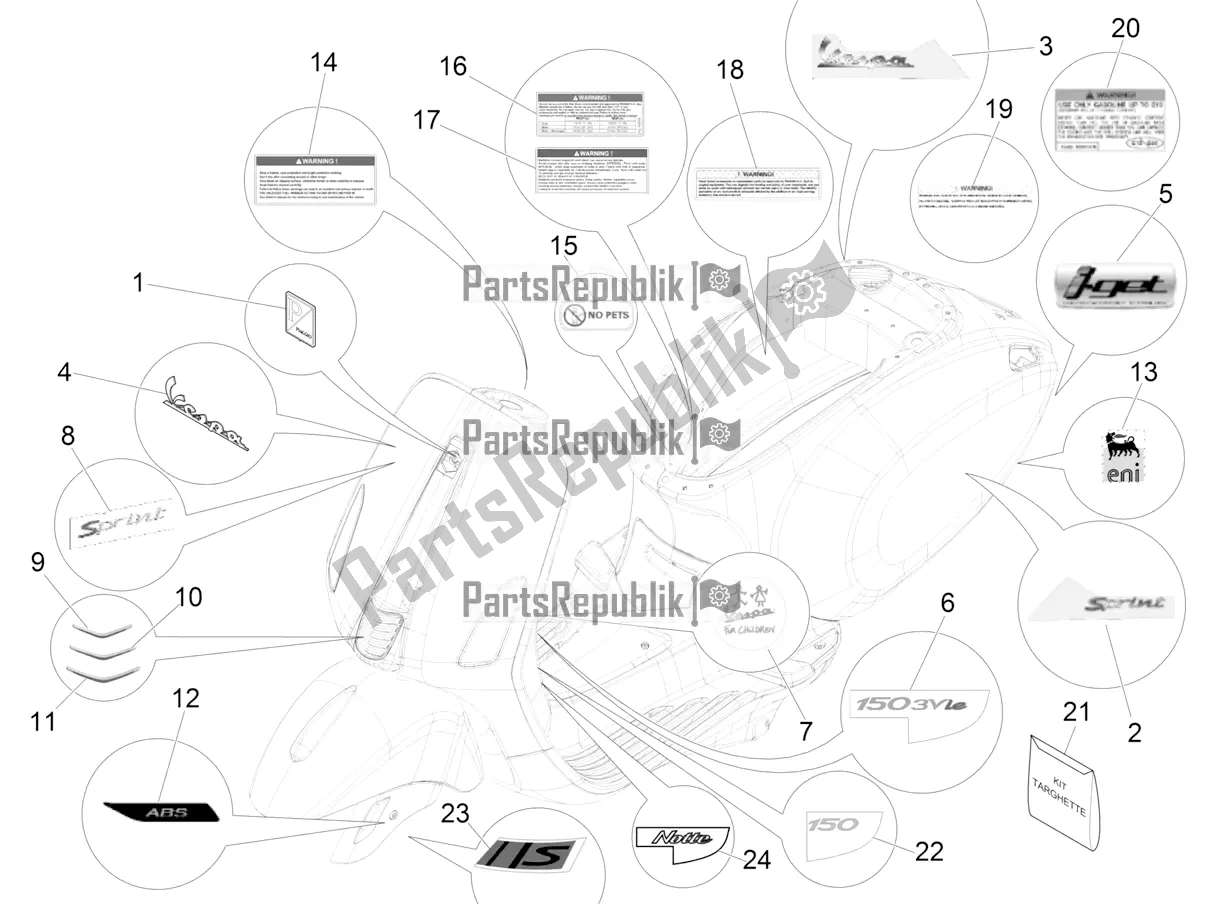 All parts for the Plates - Emblems of the Vespa Sprint 150 Iget 2018