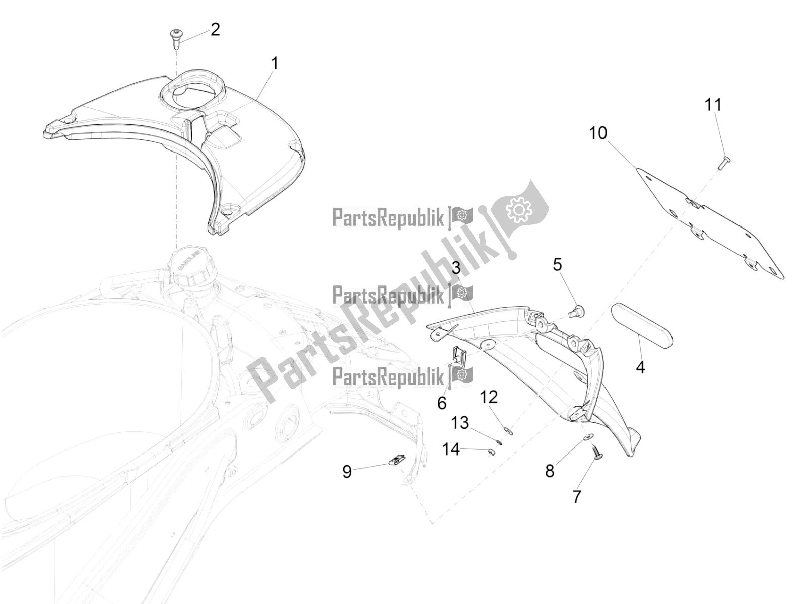 Tutte le parti per il Coperchio Posteriore - Paraspruzzi del Vespa Sprint 150 Iget 2018