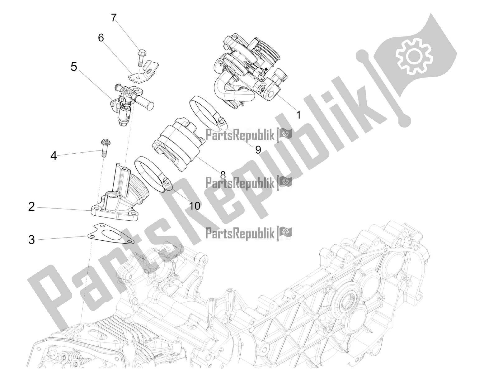 All parts for the Throttle Body - Injector - Induction Joint of the Vespa Sprint 150 Iget 2018