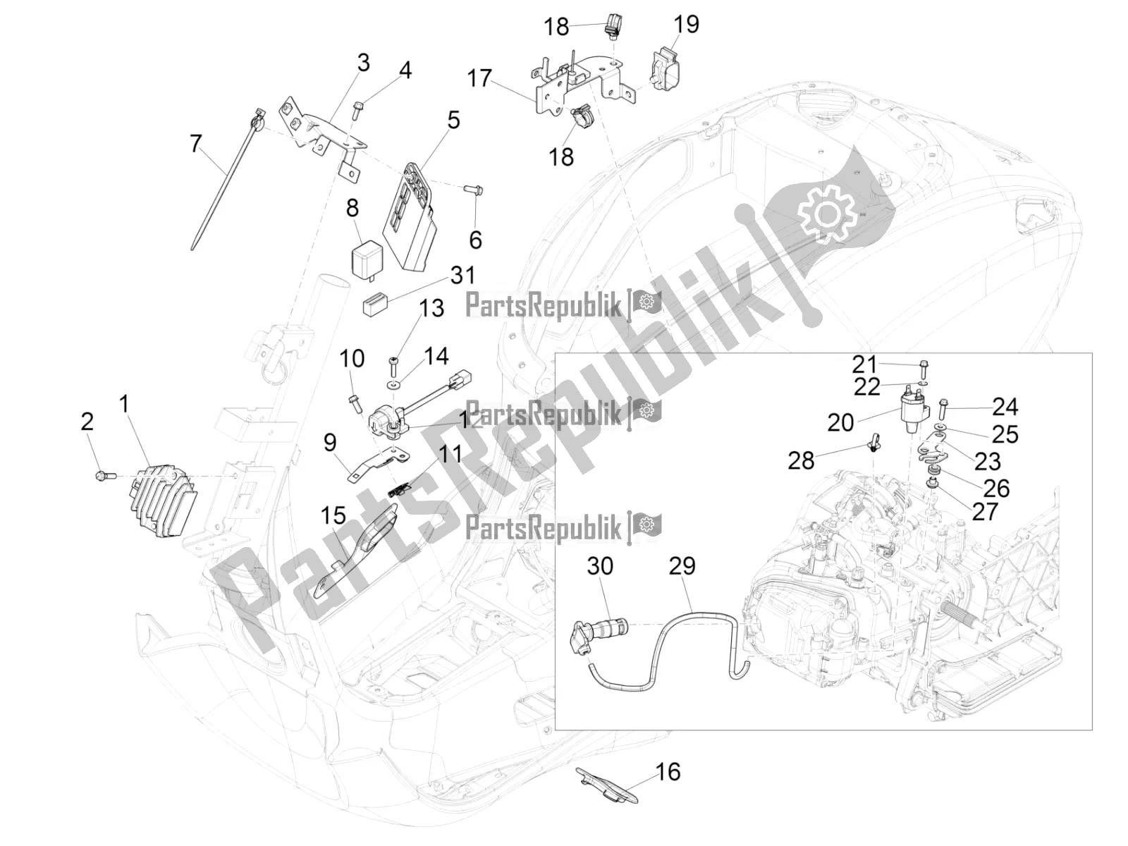 All parts for the Voltage Regulators - Electronic Control Units (ecu) - H. T. Coil of the Vespa Sprint 150 Iget 2018