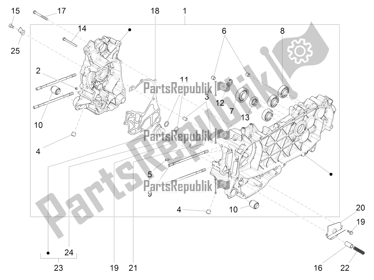 All parts for the Crankcase of the Vespa Sprint 150 Iget 2019