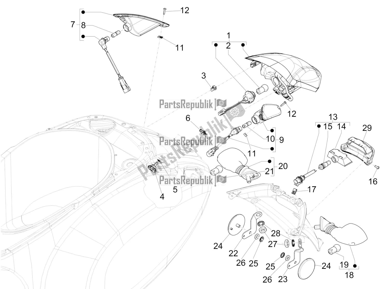 Wszystkie części do Reflektory Tylne - Kierunkowskazy Vespa Sprint 150 Iget 2019