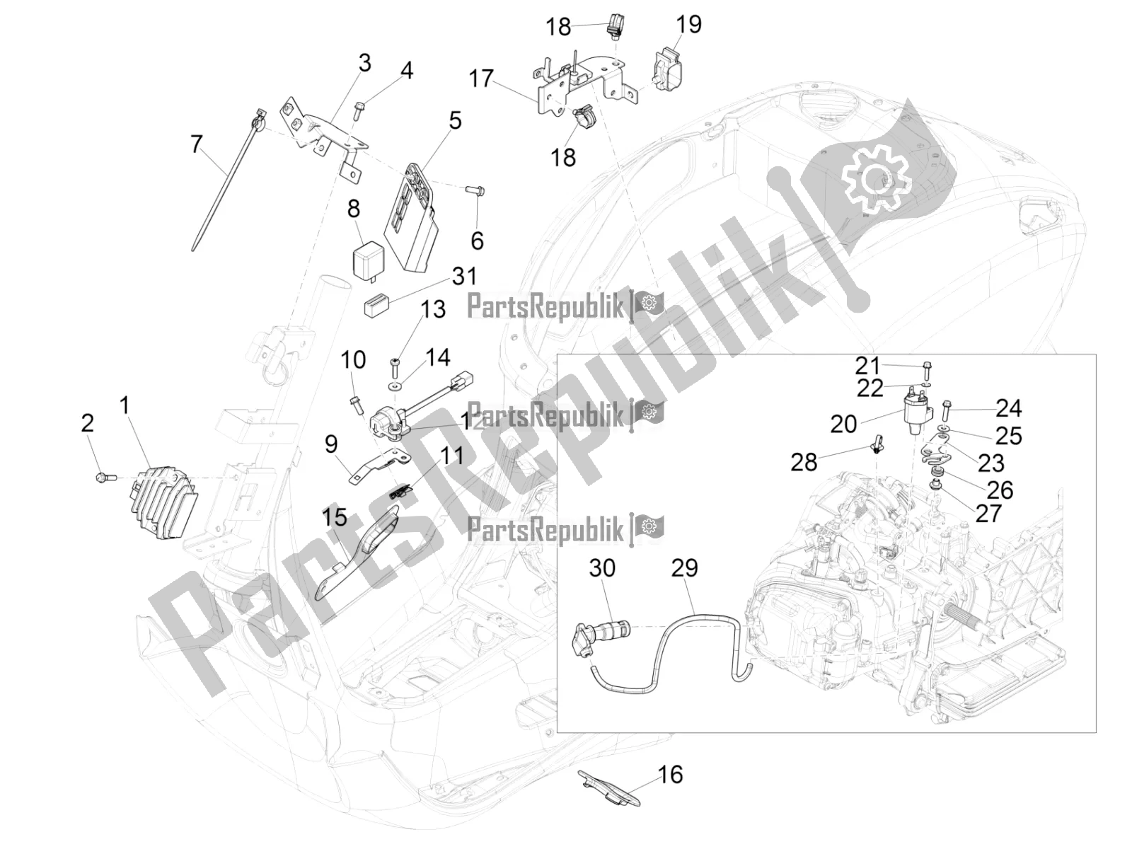 Todas las partes para Reguladores De Voltaje - Unidades De Control Electrónico (ecu) - H. T. Bobina de Vespa Sprint 150 Iget 2019