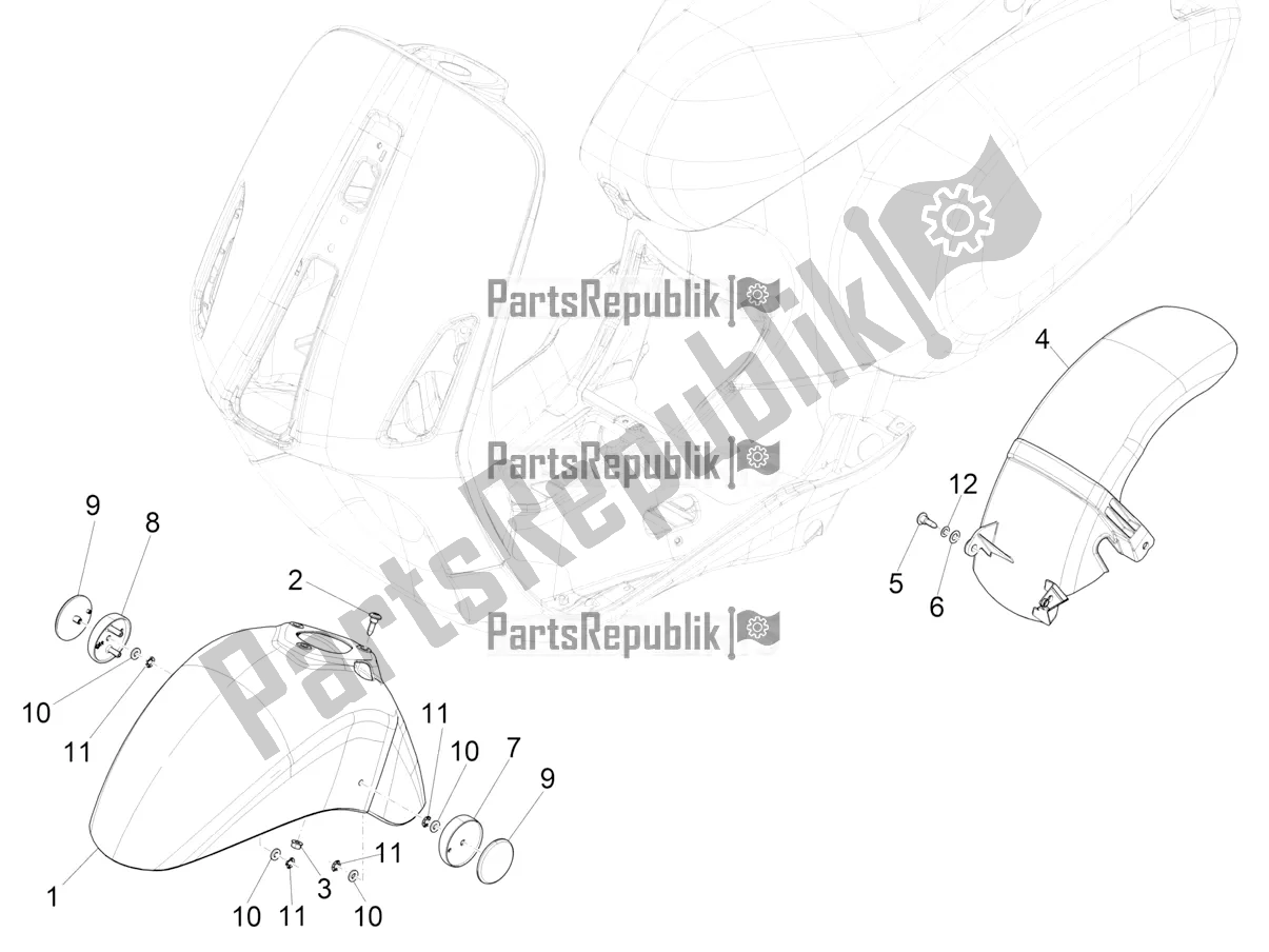 All parts for the Wheel Huosing - Mudguard of the Vespa Sprint 150 Iget 2019