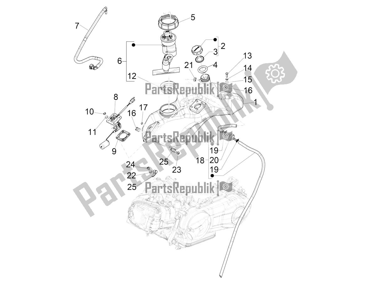 Todas as partes de Tanque De Combustível do Vespa Sprint 150 Iget ABS Apac 2021