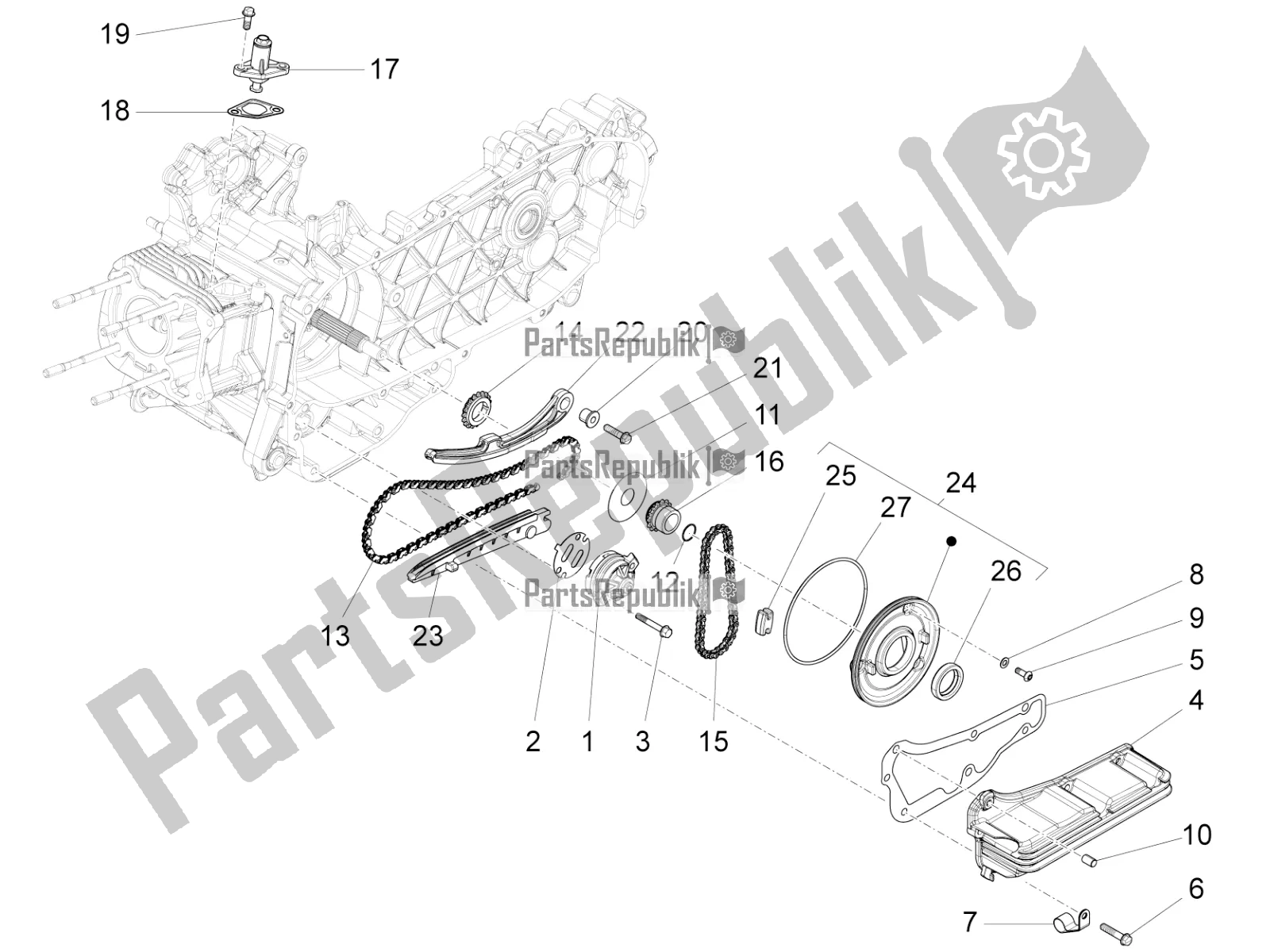 All parts for the Oil Pump of the Vespa Sprint 150 Iget ABS Apac 2021